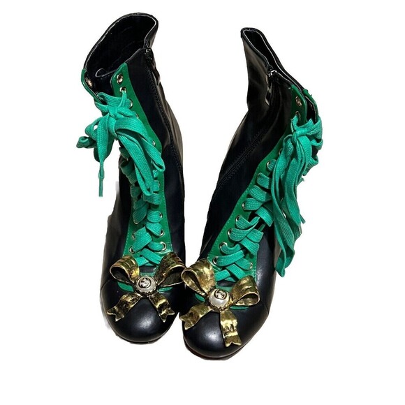 Shishang Women’s Embroidered Lace Up Faux Leather Character Booties - Picture 2 of 12